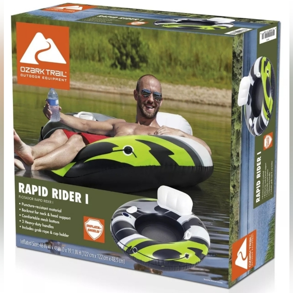 Ozark Trail Rapid Rider I Inflatable River Tube w/Backrest Handles Cupholder NEW